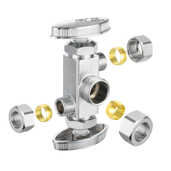 thumbnail image 2 of EFIELD 5/8" OD X 3/8" OD X 3/8" OD Brass Dual Stop Valve – 1/4 Turn Right Angle 2 of 6
