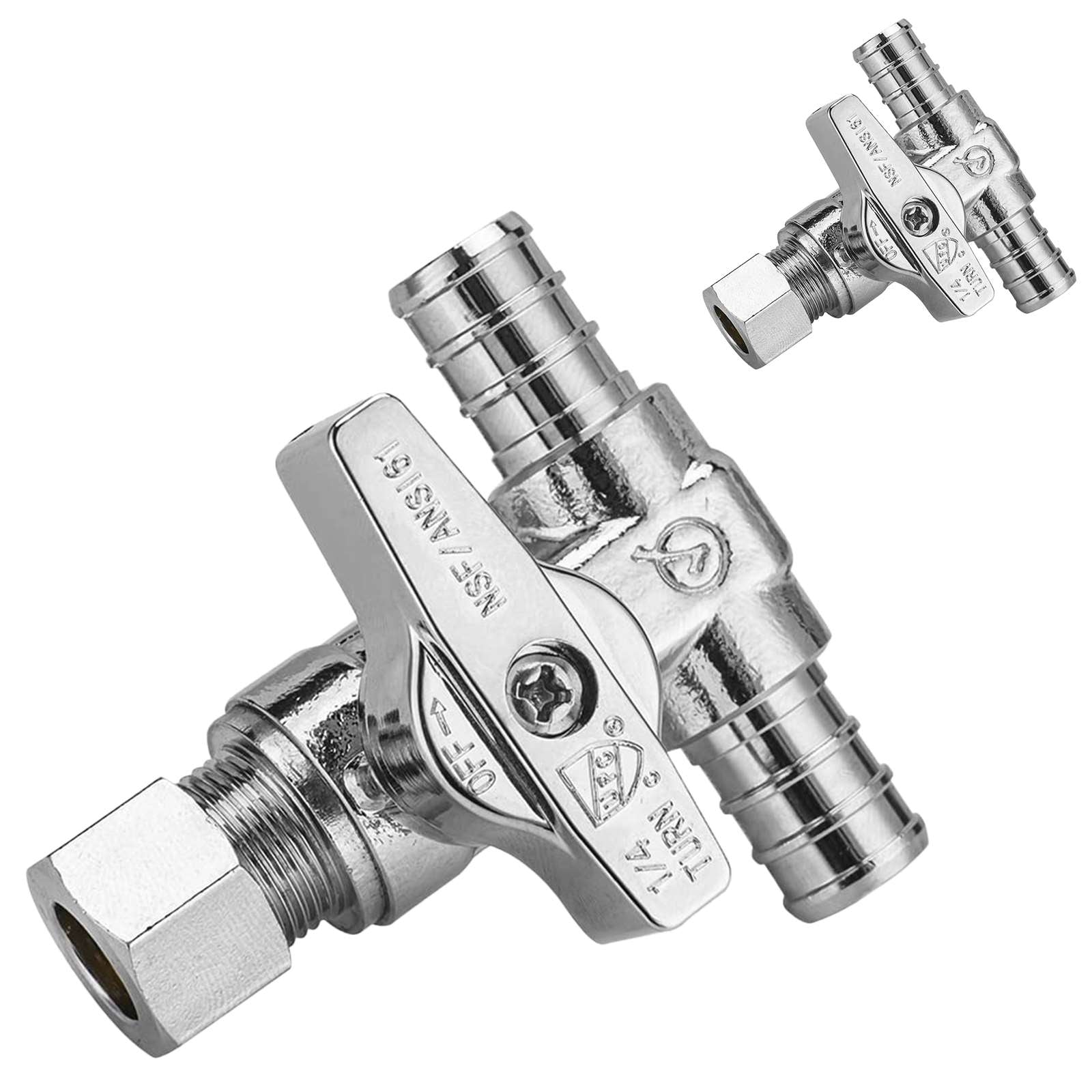 1 2 pex crimp x 1 2 pex crimp x 3 8 od compr valve lead free 12