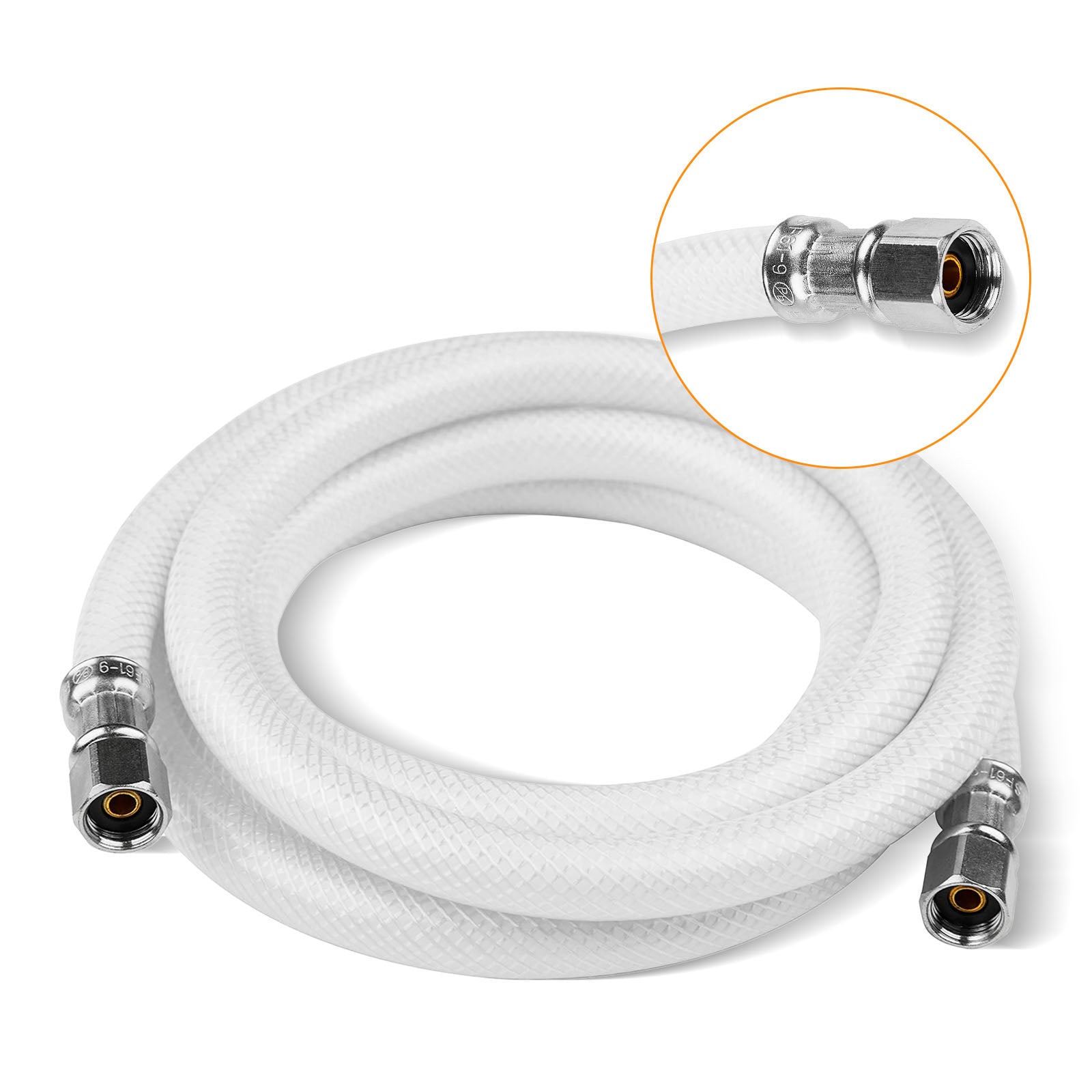6ft fridge ice maker water connector line, polyester reinforced pvc, 1/4