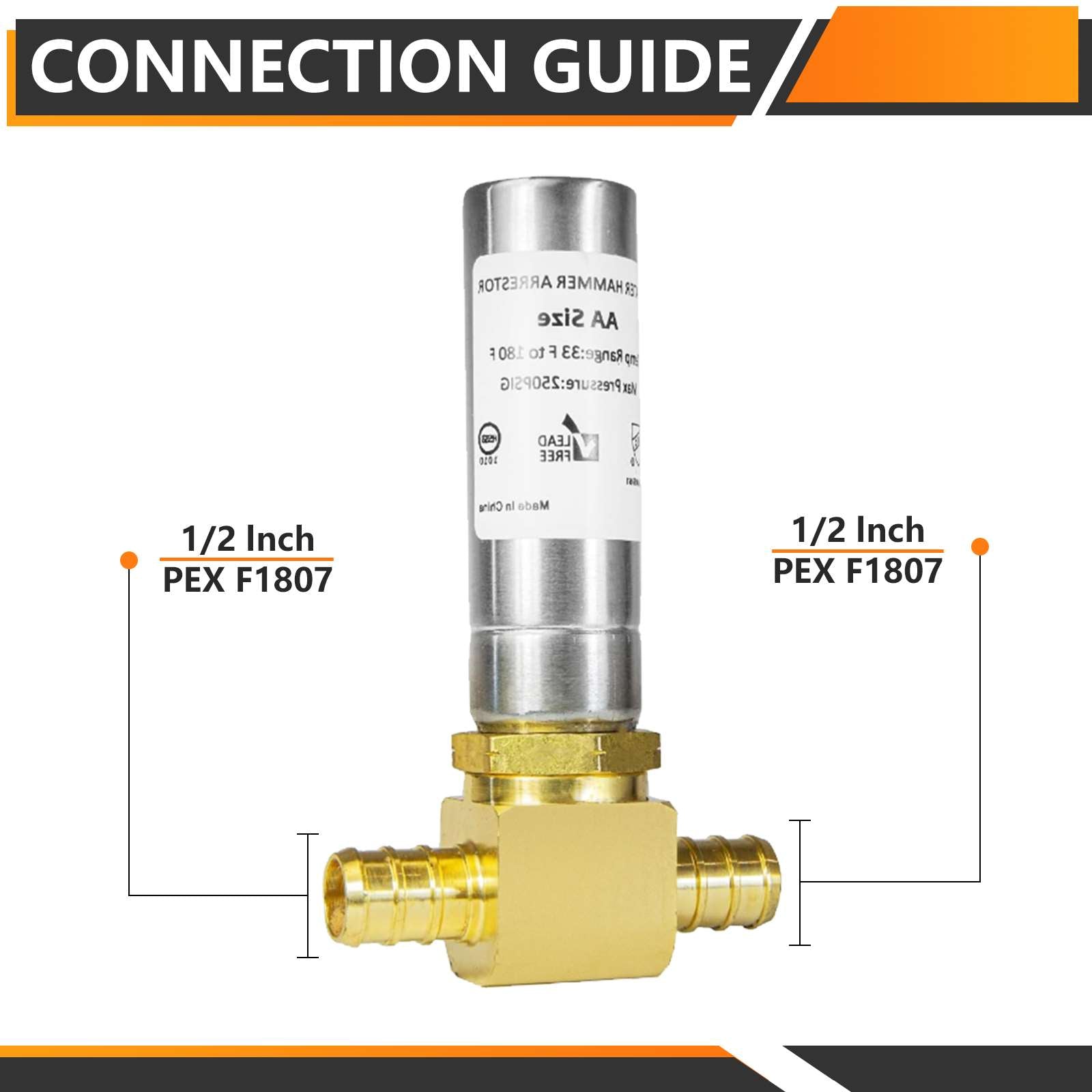 pex crimp connection, water hammer arrestor tee, stainless steel 4