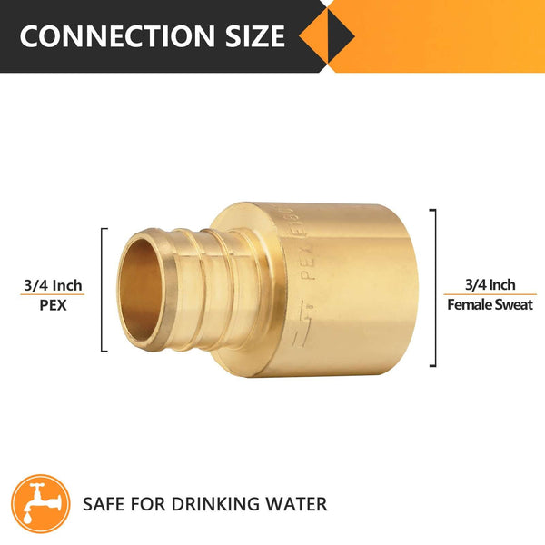 25 Adaptateurs Laiton 3/4" PEX X 3/4" Sweat - Sans Plomb, Finition Brossée, Pour Plomberie