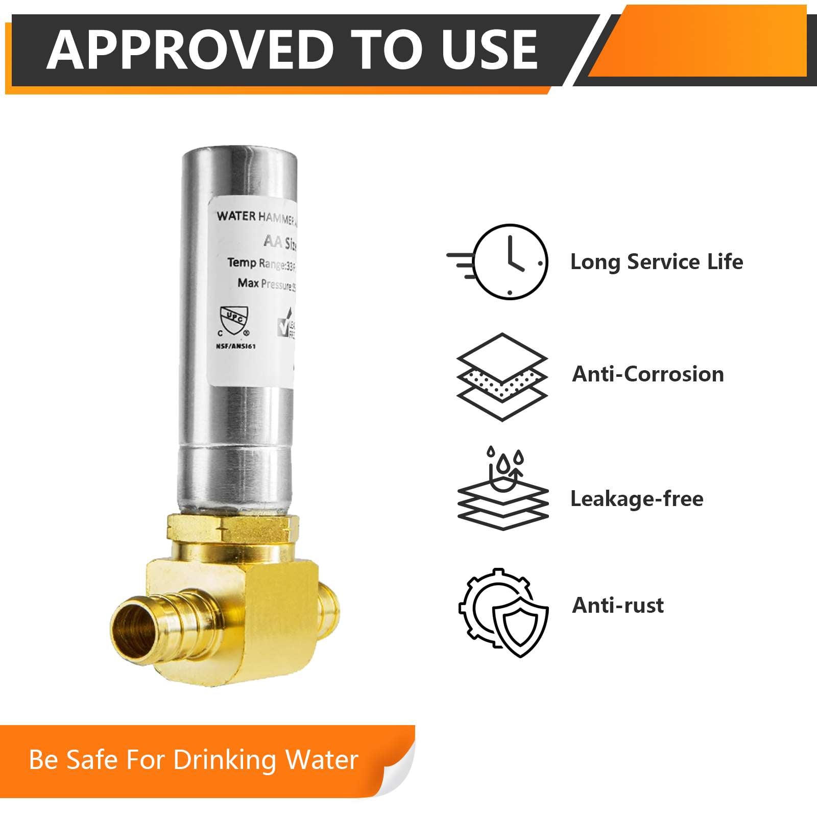 pex crimp connection, water hammer arrestor tee, stainless steel 6