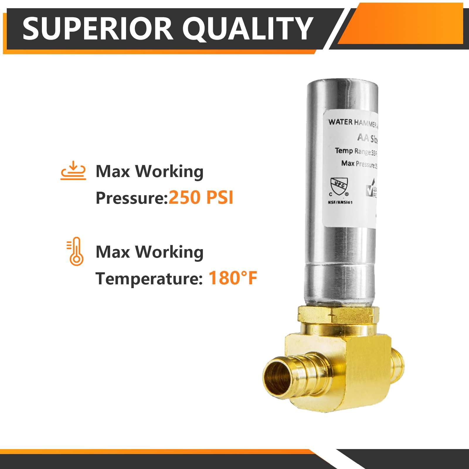 pex crimp connection, water hammer arrestor tee, stainless steel 5