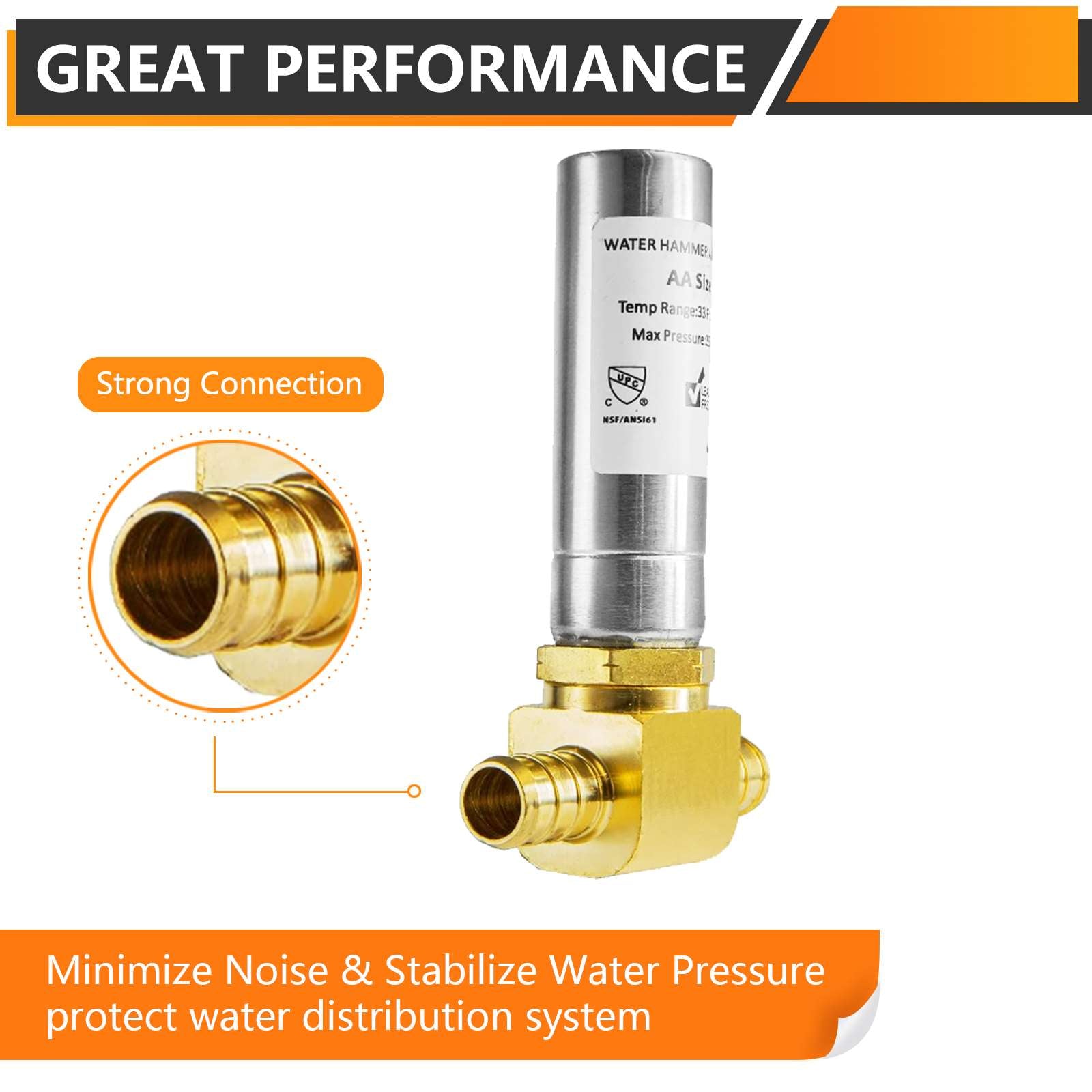 pex crimp connection, water hammer arrestor tee, stainless steel 7