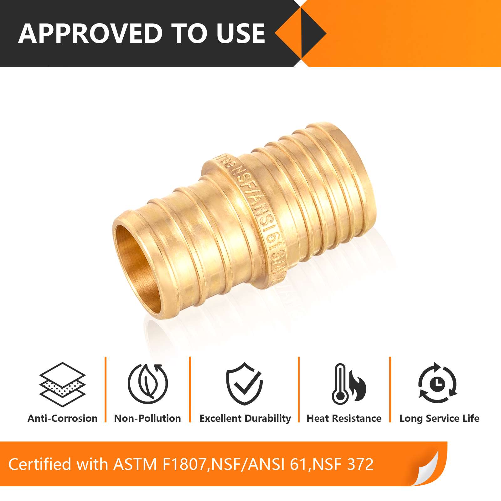 pex-b crimp 1/2-inch pex 1/2-inch pb transition brass pex coupling (lead free) 6