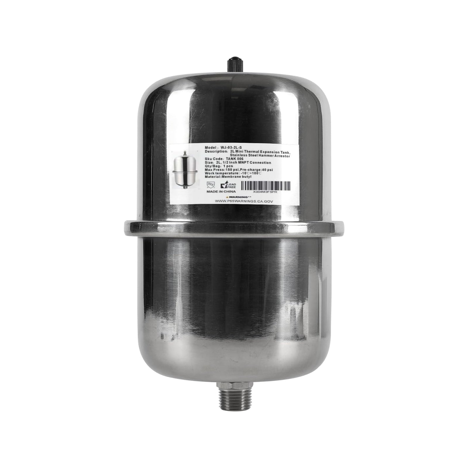 ss expansion tank for tankless water heaters/appliance (0.53gal)