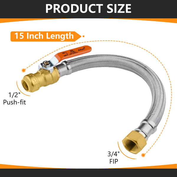 10 Pcs XFITTING 3/4 FIP x 1/2 Push Fit Ball Valve with Flexible Hose 10 Pcs XFITTING 3/4 FIP x 1/2 Push Fit Ball Valve with Flexible Hose