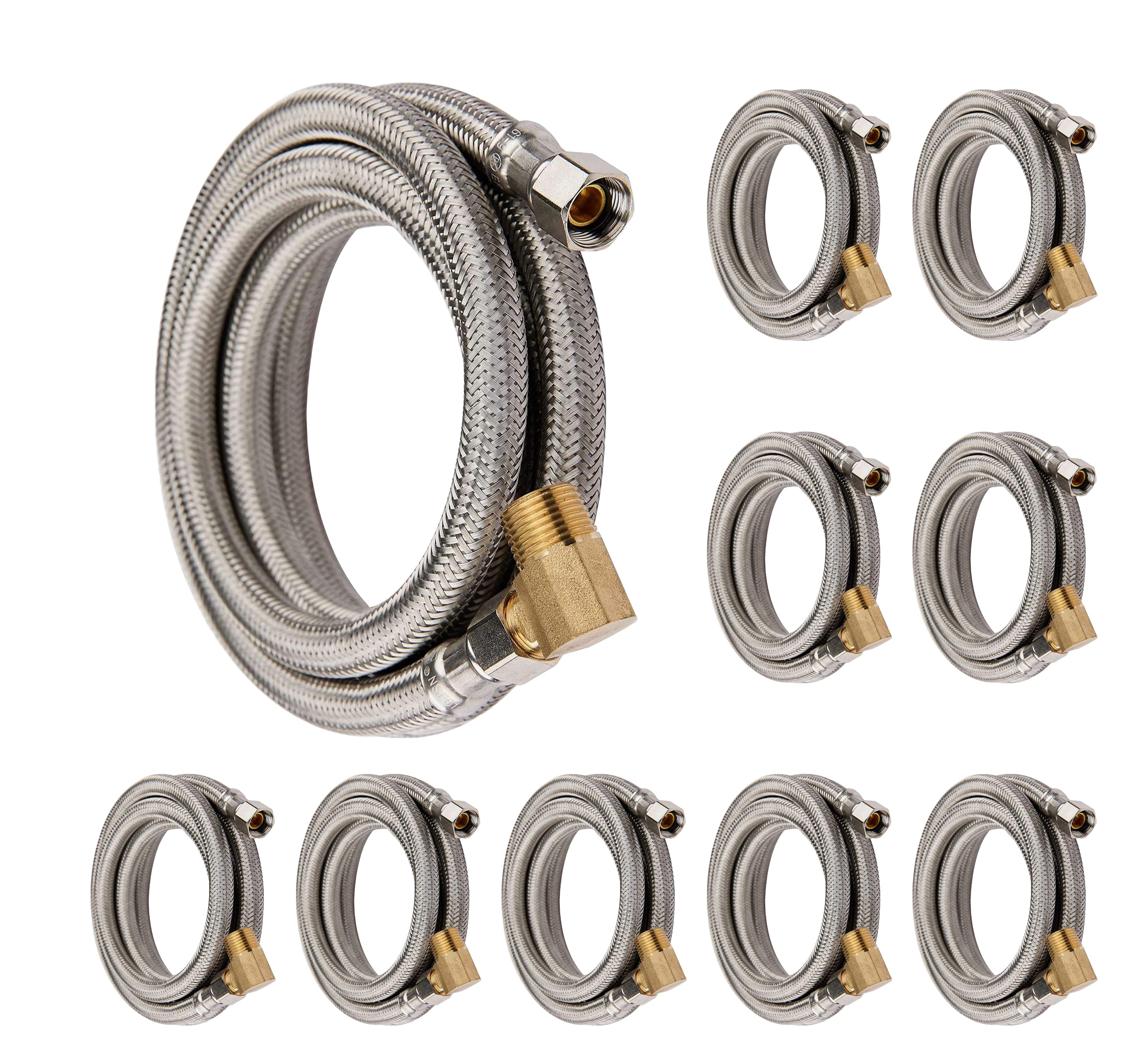 dishwasher hose with attached 90 degree 3 8 comp x 3 8 mip elbow premium stainless steel lead free 7