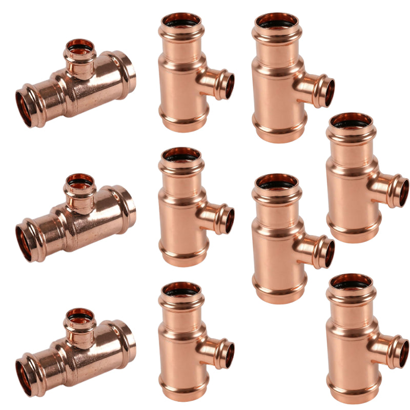 1-1/2'' x 1'' x 3/4'' Copper Press Tee