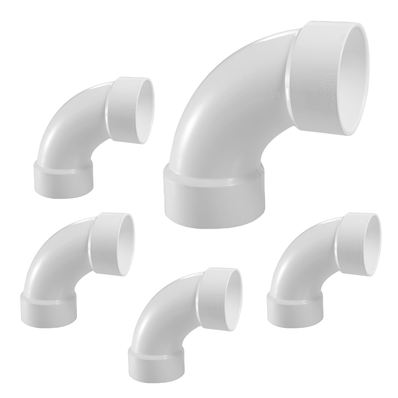 PVC DWV 90° Long Sweep Elbow (HUB x HUB) - Pick Size to Add