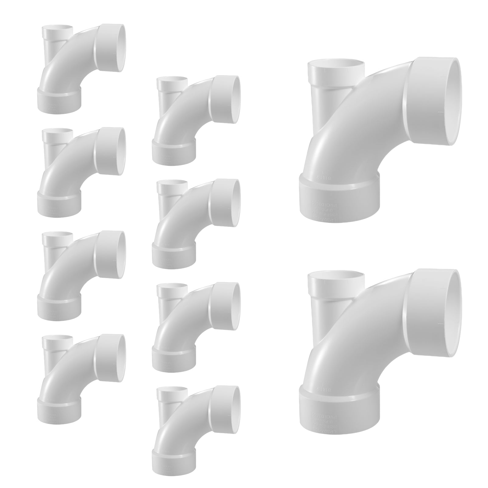PVC DWV Long Sweep 1/4 Bend w/ Low Heel Inlet (HUB x HUB x HUB) - Pick Size to Add