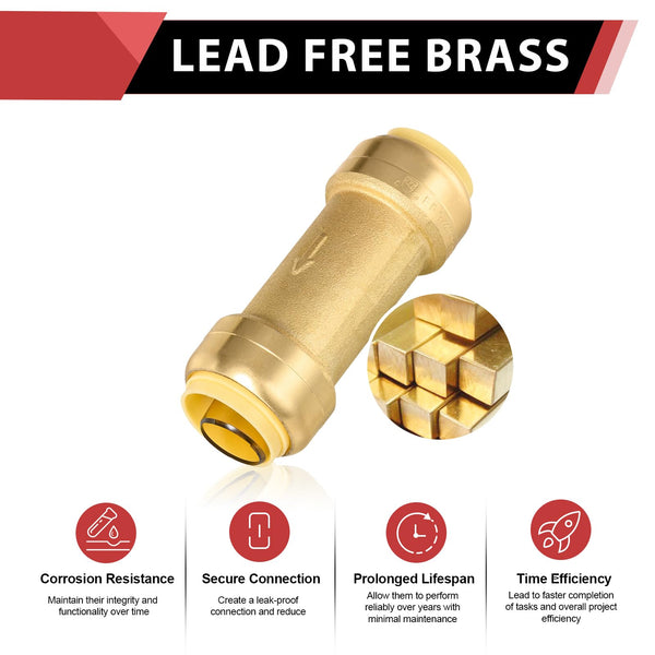 thumbnail image 2 of 2-Pack 3/4-inch Push Fit Check Valves - Brass Plumbing Fittings For PEX, Copper 2 of 9