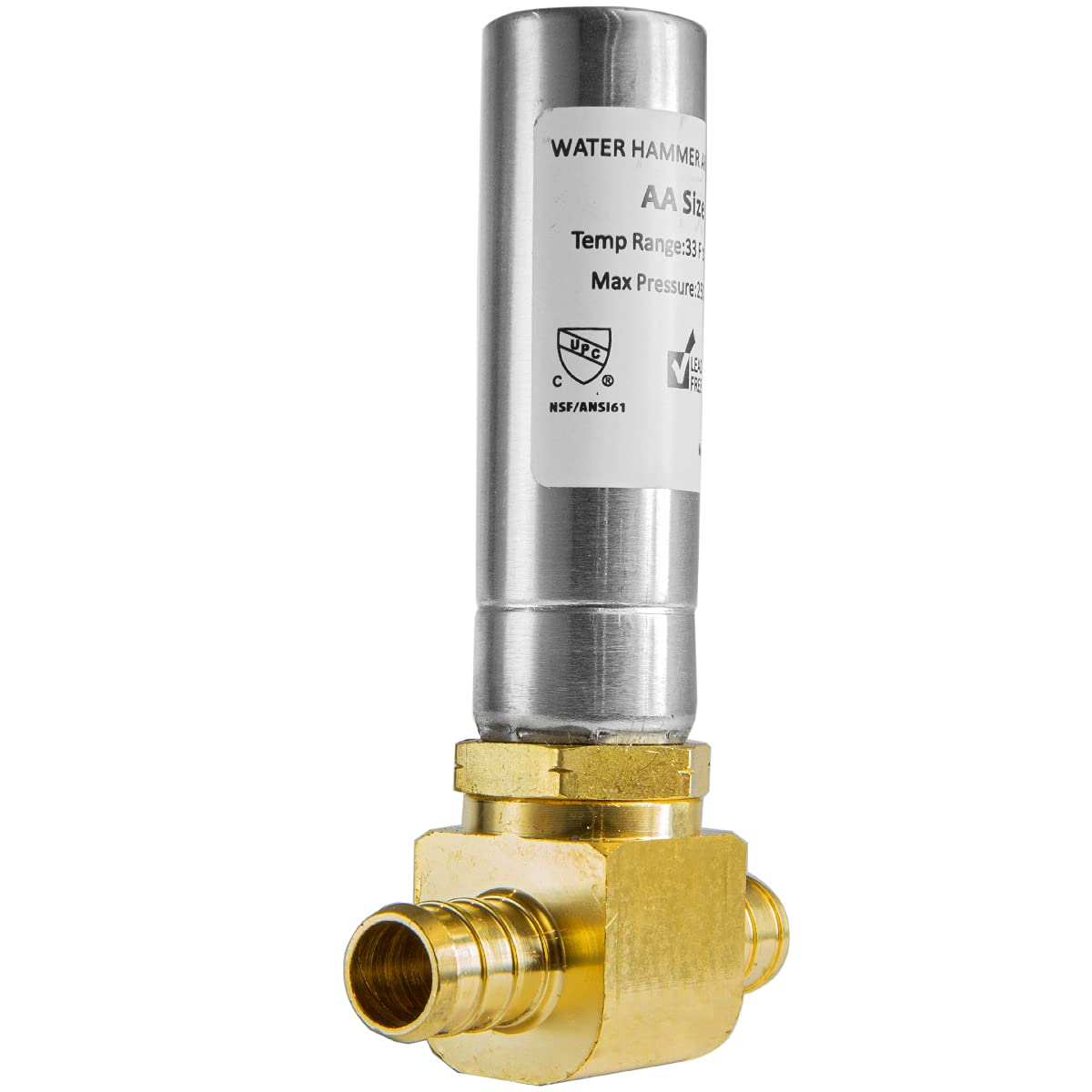 pex crimp connection, water hammer arrestor tee, stainless steel 3