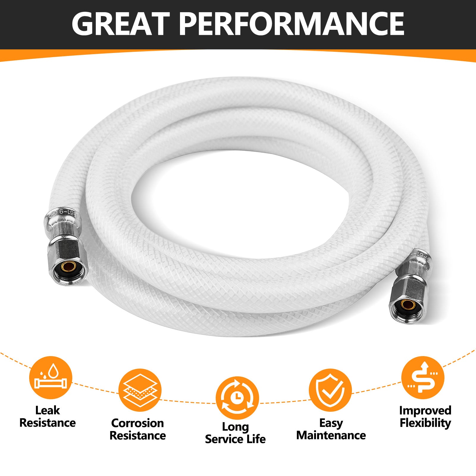 10ft fridge ice maker water connector line, polyester reinforced pvc, 1/4