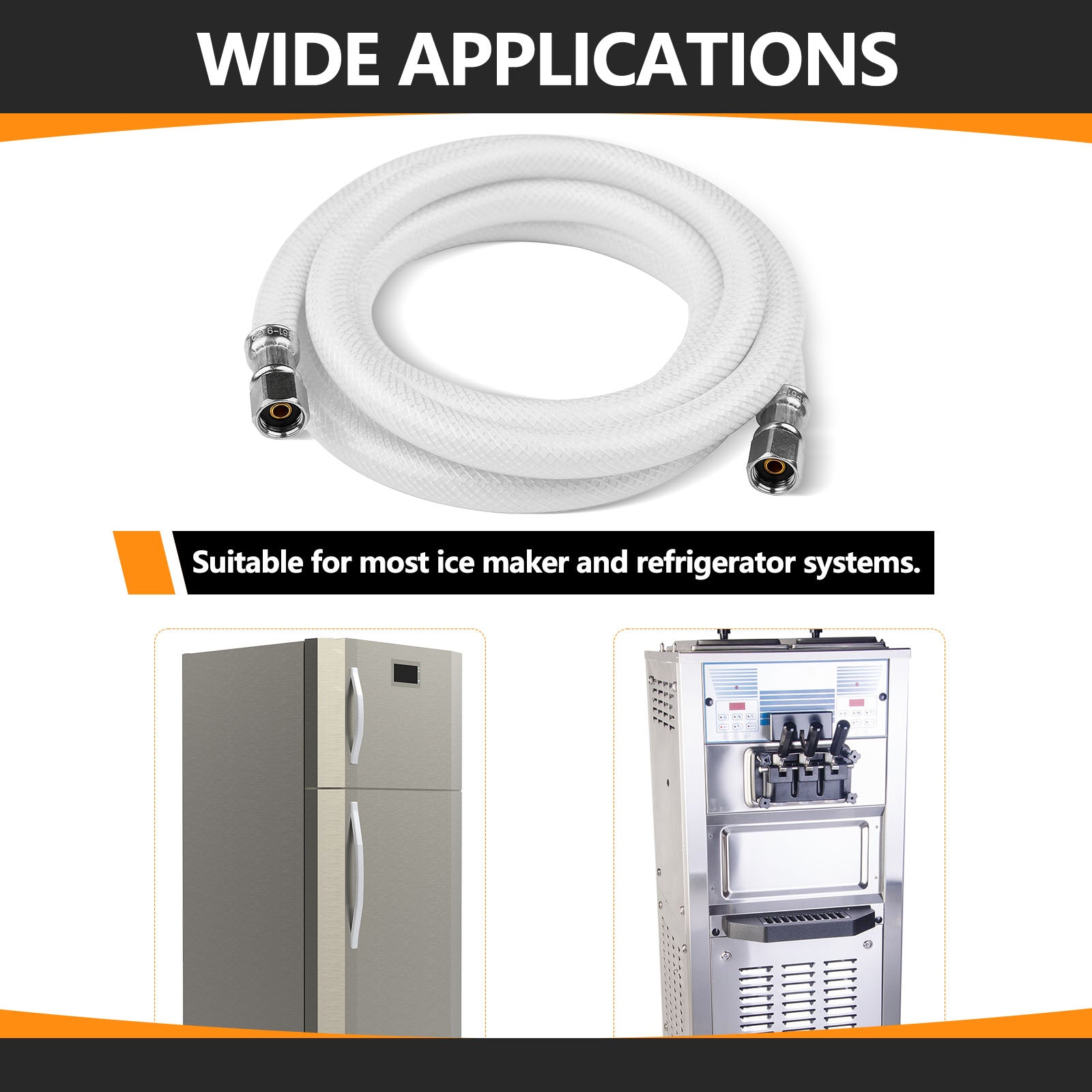 6ft fridge ice maker water connector line, polyester reinforced pvc, 1/4