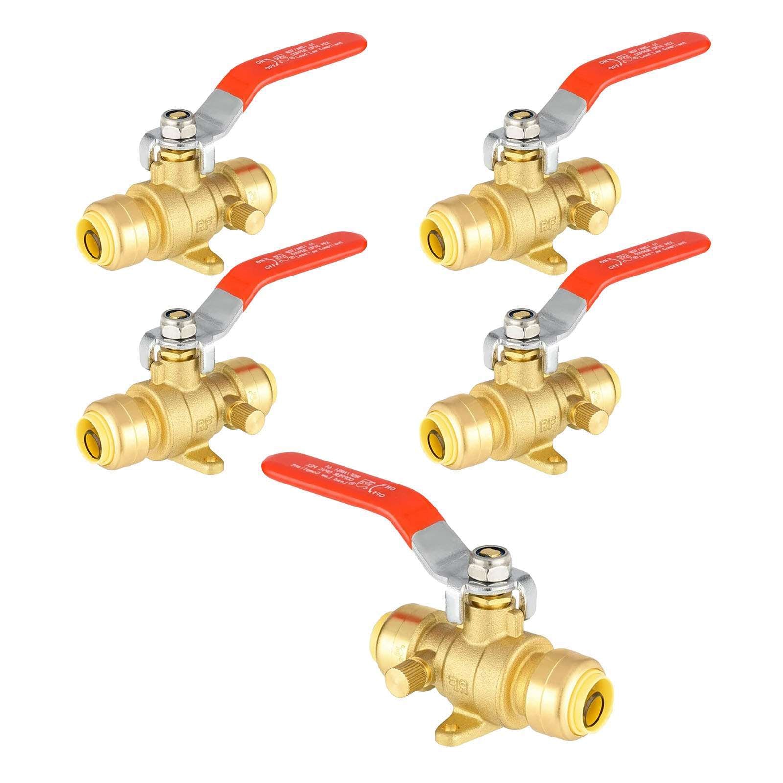 push fit ball valve with drain drop ear red lever lead free 13
