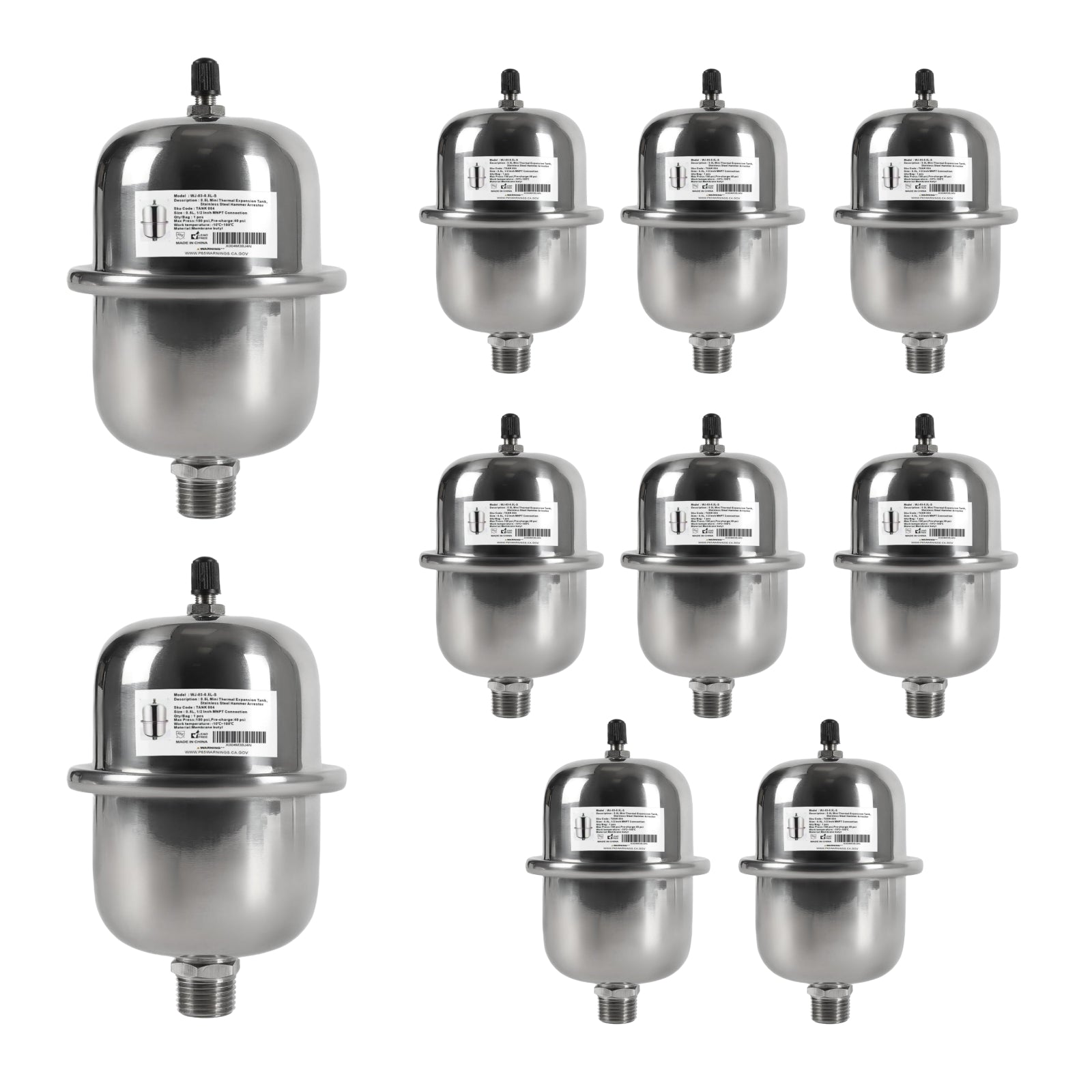 SS Mini Expansion Tank for Tankless Water Heaters/Appliance - Pick Size to Add