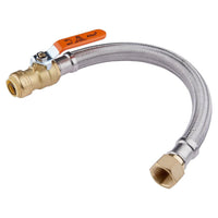 3/4" push fit 3/4" fip, 15" flexible water heater connector hose, with ball valve