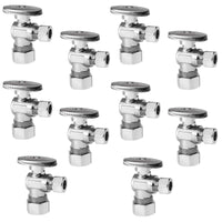 10 Pcs 1/2" Nominal (5/8" OD) Compr. x 3/8" OD Compr. Angle Stop Valve, 1/4 Turn (Lead Free)