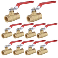 10 pcs 1/2" fnpt ball valve, red (lead free)