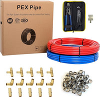 1/2" 2 x100ft, 200ft pex-b tubing (blue & red), crimping clamp tool & cinch clamps & cutter combo kit (all in one)
