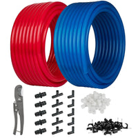 1/2"-2-x100ft,-200ft-pex-a-tubing-(blue-&-red),-1/2"-poly-expansion-elbow-&-tee-&-coupler-(15-pcs),-1/2"-expansion-rings-(50-pcs),-1/2"-j-clamp-(50-pcs),-pipe-cutter-(1/2")
