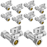 10-Pack 5/8" OD Compr. x 5/8" OD Compr. x 3/8" OD Compr. Tee Stop Valve, 1/4 Turn (Lead Free)
