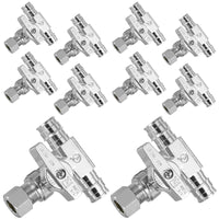 10 Pcs 1/2" PEX Expansion x 1/2" PEX Expansion x 3/8" OD Compr. Tee Stop Valve, 1/4 Turn (Lead Free)