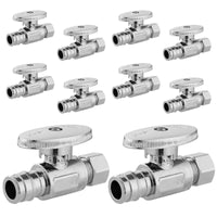 10 Pcs 1/2" PEX Expansion x 3/8" OD Compr. Straight Stop Valve, 1/4 Turn (Lead Free)
