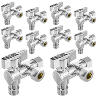 10 Pcs 1/2" PEX-A Expansion (F1960) Inlet x 3/8" OD Compr. x 3/8" OD Compr. Split, Angle Stop Valve, Quarter Turn (Lead Free)