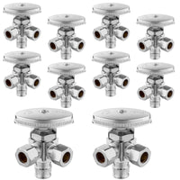 10 Pcs 1/2" PEX-A Expansion (F1960) Inlet x 3/8" ODx 3/8" OD Compr. Dual Angle Stop Valve, Multi Turn (Lead Free)