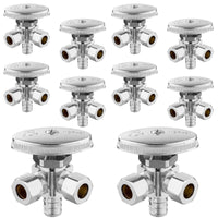 10 Pcs 1/2" PEX Crimp x 3/8" ODx 3/8" OD Compr. Dual Angle Stop Valve, Multi Turn (Lead Free)