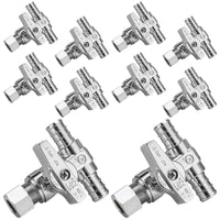 10 Pcs 1/2" PEX Crimp x 1/2" PEX Crimp x 3/8" OD Compr. Tee Stop Valve, 1/4 Turn (Lead Free)