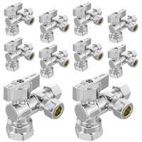 10-Pack 1/2" FIP x 3/8" OD Compr. x 3/8" OD Compr. Split Angle Stop Valve, 1/4 Turn (Lead Free)