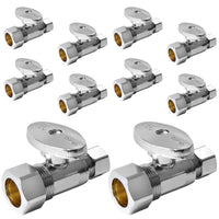 10-Pack 1/2" Nominal (5/8" OD) Compr. x 3/8" OD Compr. Straight Stop Valve, 1/4 Turn (Lead Free)