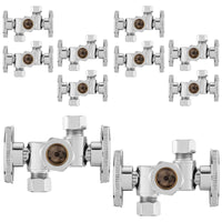 10 Pcs 5/8" OD Compr. x 3/8" OD Compr. x 3/8" OD Compr. 3-Way Stop Valve, Multi Turn (Lead Free)