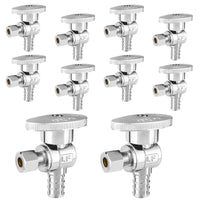 10 Pcs 1/2" PEX Crimp x 1/4" OD Compr. Angle Stop Valve, 1/4 Turn (Lead Free)