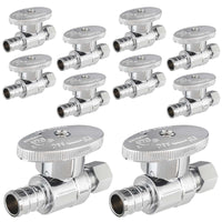 10 Pcs 1/2" PEX Crimp x 1/4" OD Compr. Straight Stop Valve, 1/4 Turn (Lead Free)