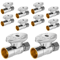 10 Pcs 1/2" Sweat x 3/8" OD Compr. Straight Stop Valve, 1/4 Turn (Lead Free)