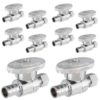 10 Pcs 1/2" PEX Crimp x 3/8" OD Compr. Straight Stop Valve, 1/4 Turn (Lead Free)