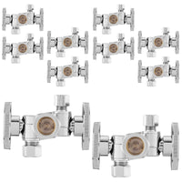 10 Pcs 5/8" ODx 3/8" OD Compr. x 1/4" OD Compr. Dual Stop Valve, 1/4 Turn (Lead Free)