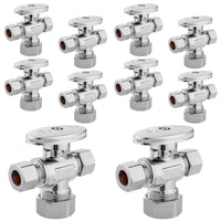 10 Pcs 5/8" OD Compr. x 3/8" OD Compr. x 3/8" OD Compr. Dual Outlet Angle Stop Valve, 1/4 Turn (Lead Free)