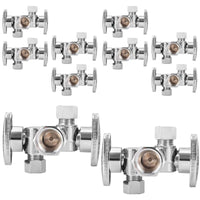 10 Pcs 1/2" FIP x 3/8" OD Compr. x 3/8" OD Compr. Dual Stop Valve, 1/4 Turn (Lead Free)