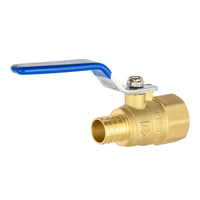 3/4" pex crimp 3/4" fnpt ball valve, blue (lead free)