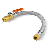 3/4" push fit 3/4" fip, 12" flexible water heater connector hose, with ball valve