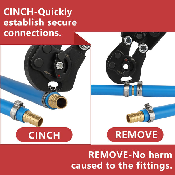 Vilstone PEX Cinch Crimping Tool Kit For All Sizes + 100 Free 1/2" Stainless Steel Clamps