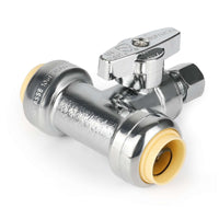 1/2" push connect 1/2" push connect 1/4" od compr. tee stop valve, 1/4 turn (lead free)