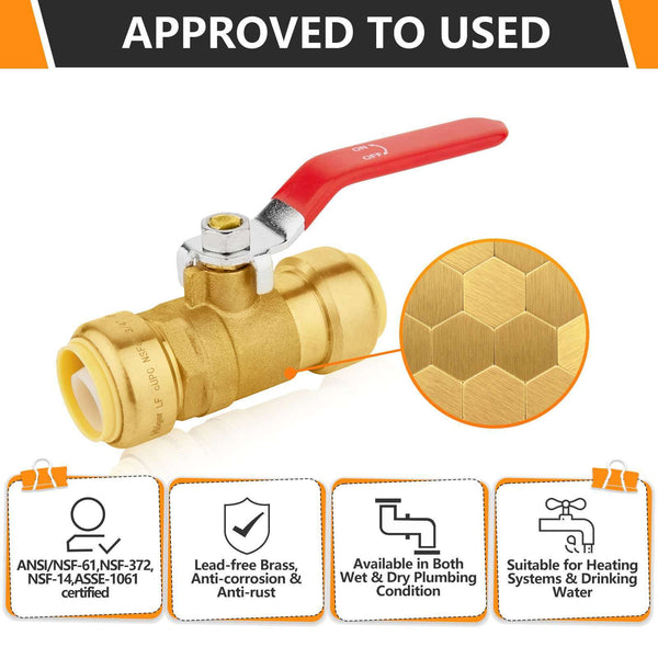 thumbnail image 2 of (5 Pack) 1/2" Lead-Free Brass Push Fit Ball Valve With Drain & Drop Ear – XFITTING 2 of 4