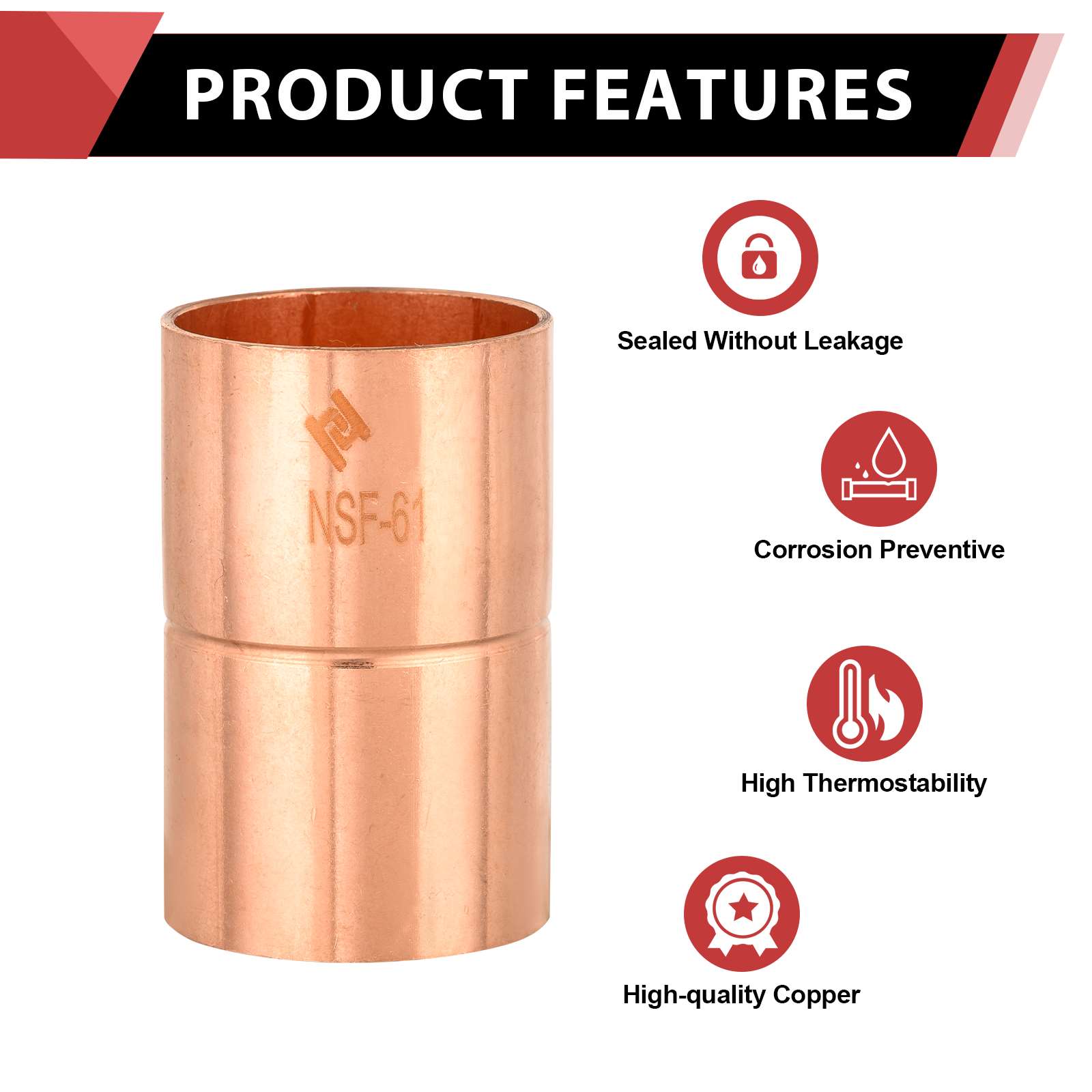 copper coupling with rolled stop 3