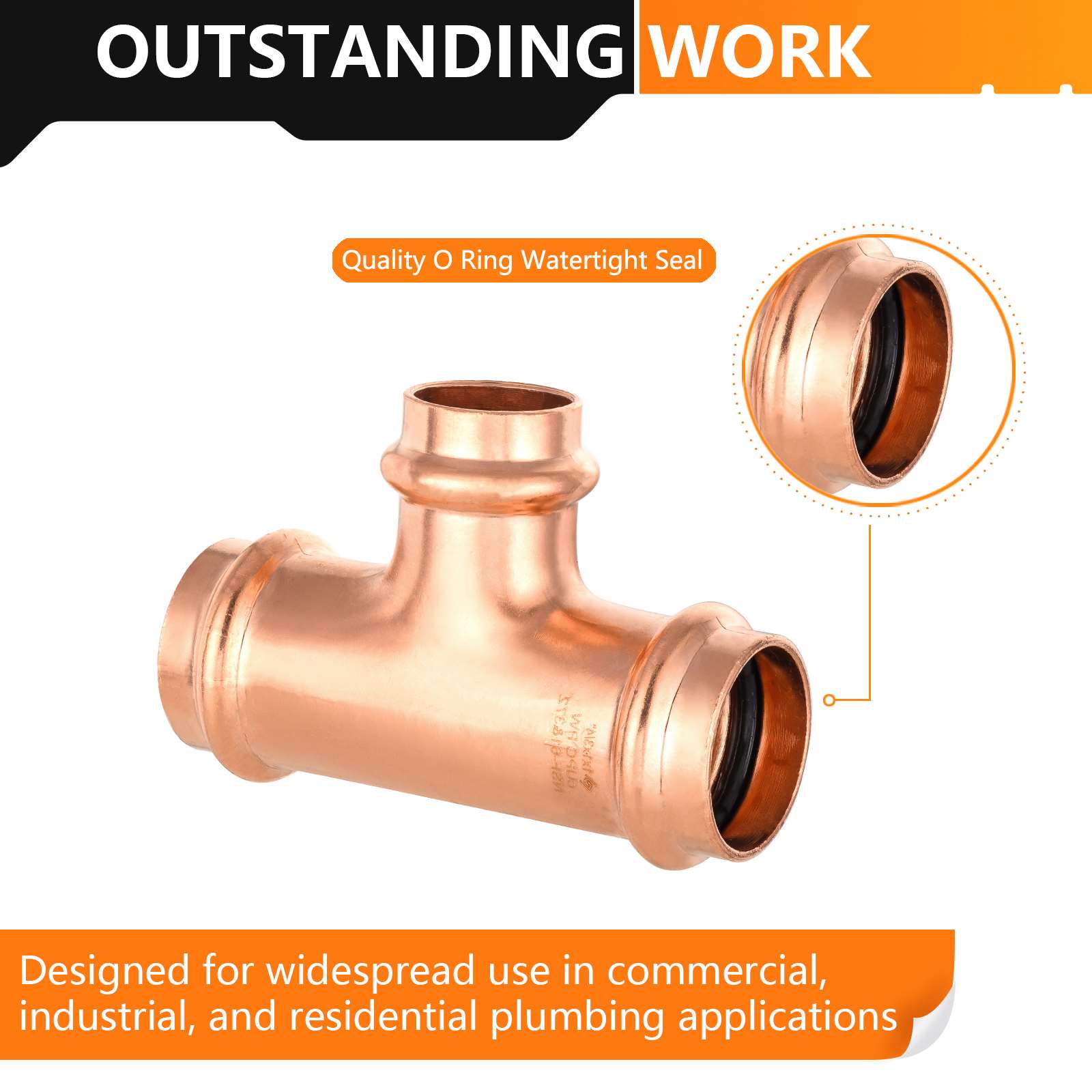 10 Pack 3/4 X 1/2 X 3/4 Inch Copper Tee Fittings